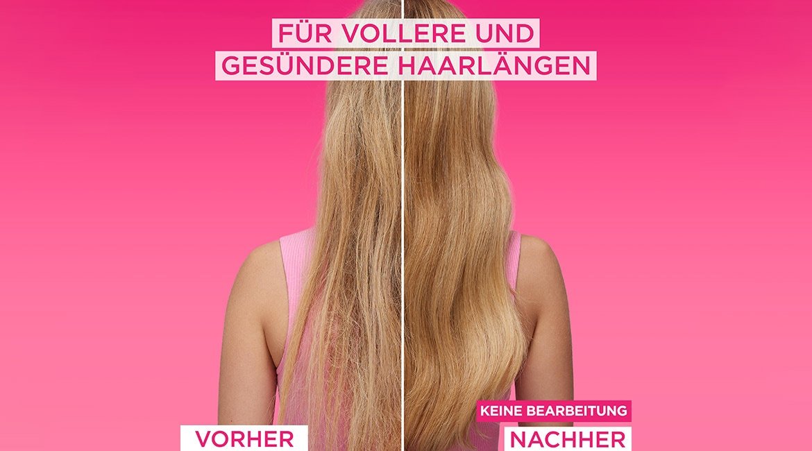 Anwendungsbeispiel Elvital Dream Lenght mit vorher / nachher Vergleich